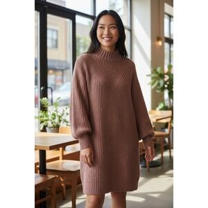 Old Navy Sweater Shift Dress‎ Mock Neck Horsing Around Knit Casual Brown XS NWT
